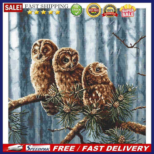 Full Cross Stitch 11CT Three Owls Printed Embroidery DIY Home Decoration Gift
