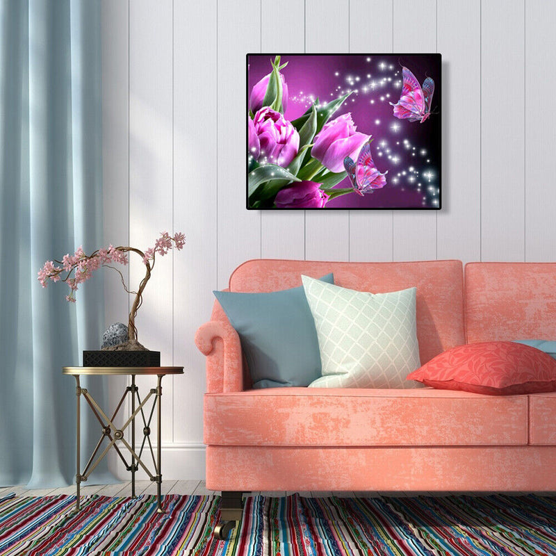 DIY Painting By Numbers Flowers Butterflies Acrylic Canvas Handpainted Wall Art