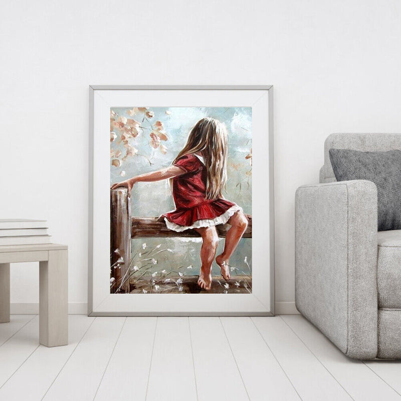 DIY Digital Picture Red Skirt Girl Oil Painting By Numbers Acrylic Craft Kit