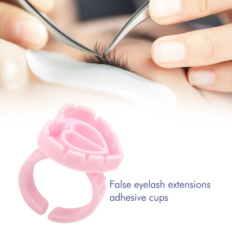 100pcs Heart Eyelash Extension Glue Ring Holder Eye Lash Disposable Glue Cu