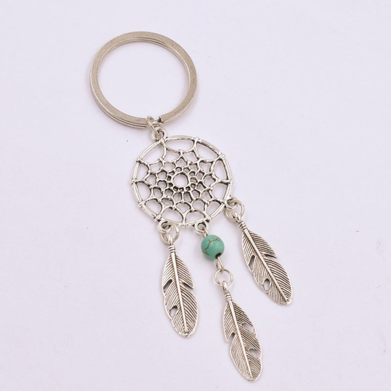 Wind Chimes Pink Green Feather Dream Catcher Keychain Buckle Pendant Keyring