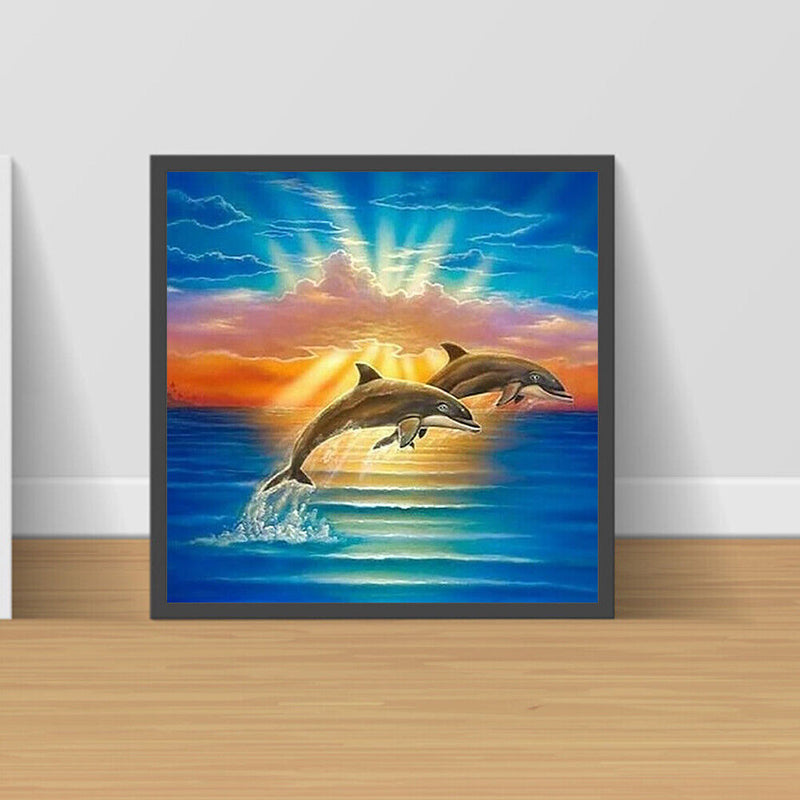 5D Diamond Painting Kit Jumping Dolphin Full Round Drill DIY Mosaic Crafts