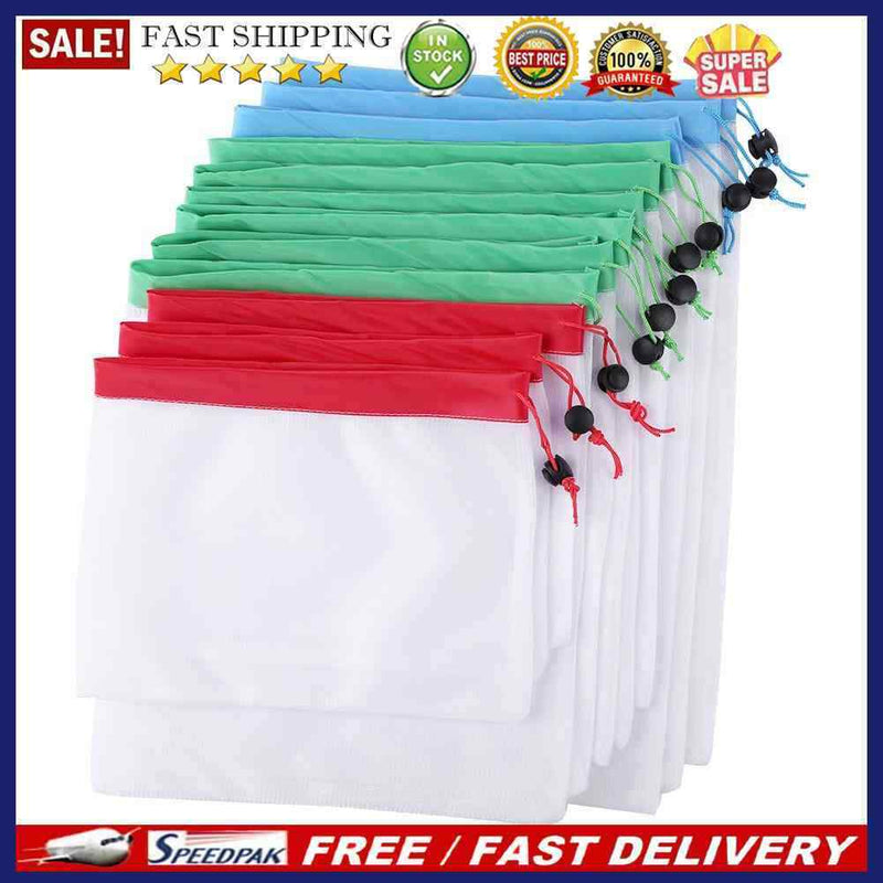 12pcs Outdoor Shopper Reusable Fruit Vegetable Drawstring Closure Stuff Mes