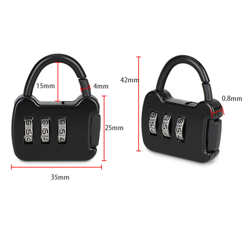 Zinc 3 Digit Code Combination Password Lock Mini Carrying Case Lock (Black)