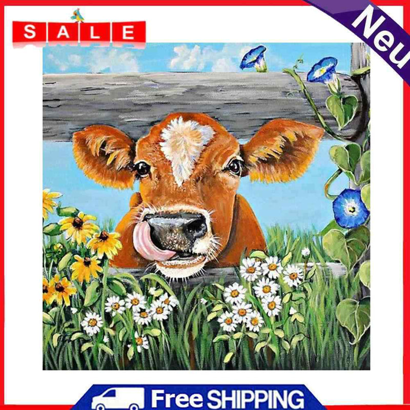 5D Diamond Painting Kit Grazing Cow Full Round Drill DIY Mosaic Picture Home Art