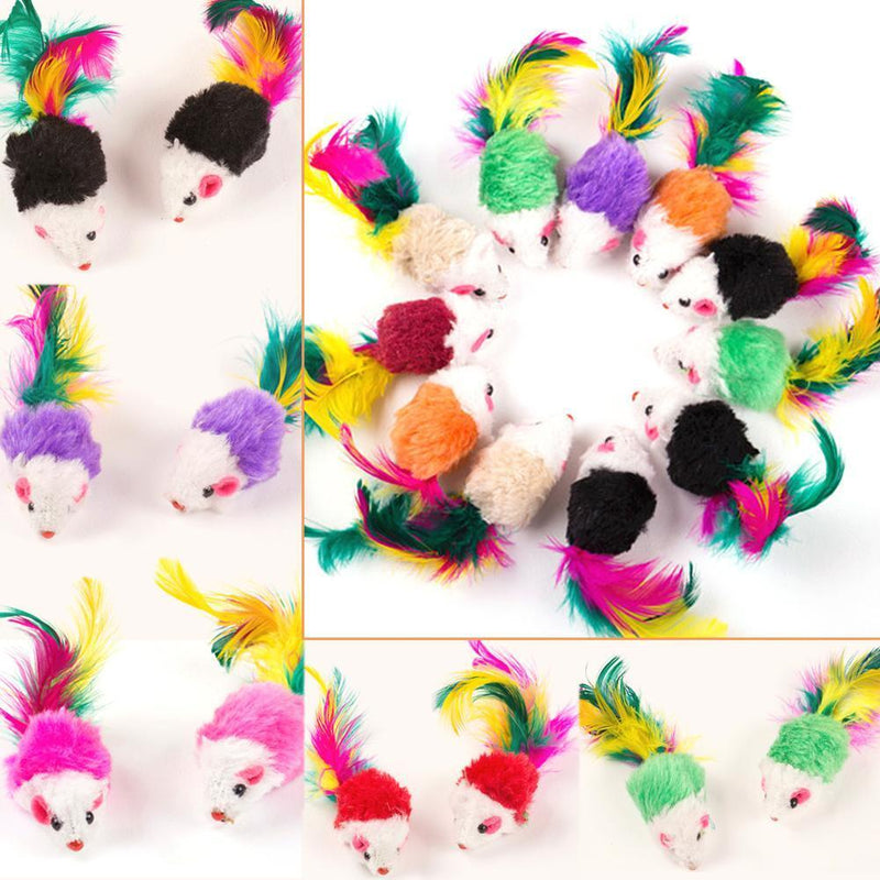 10 Pcs False Mouse Pet Cat Toys Mini Playing Toys with Colorful Feather