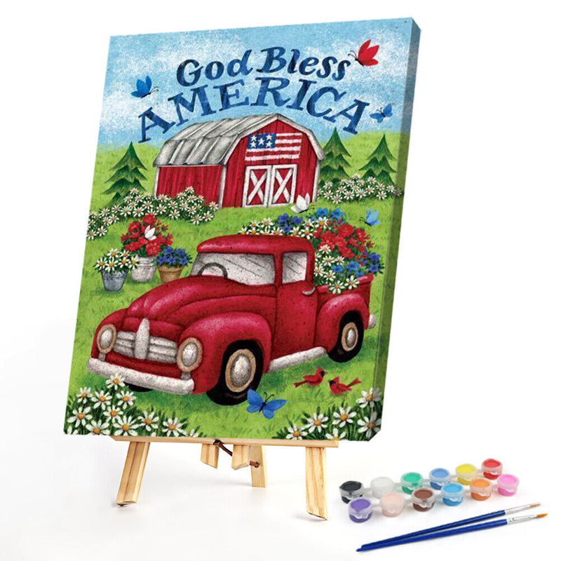 Canvas Painted Oil Paint By Numbers Red Car DIY Wall Art Modern Bedroom Decor