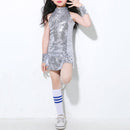 Children Girls Sequins Jazz Hiphop 4pcs Dance Dress Performance Ballroom Cost