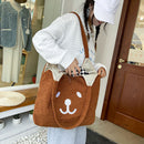 Women Soft Warm Plush Bear Pattern Handbags Female Travel Fluffy Underarm Bags