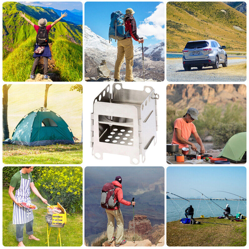 Camping Wood Stove Portable Outdoor Folding Picnic Grill BBQ Cooking Stove Newly