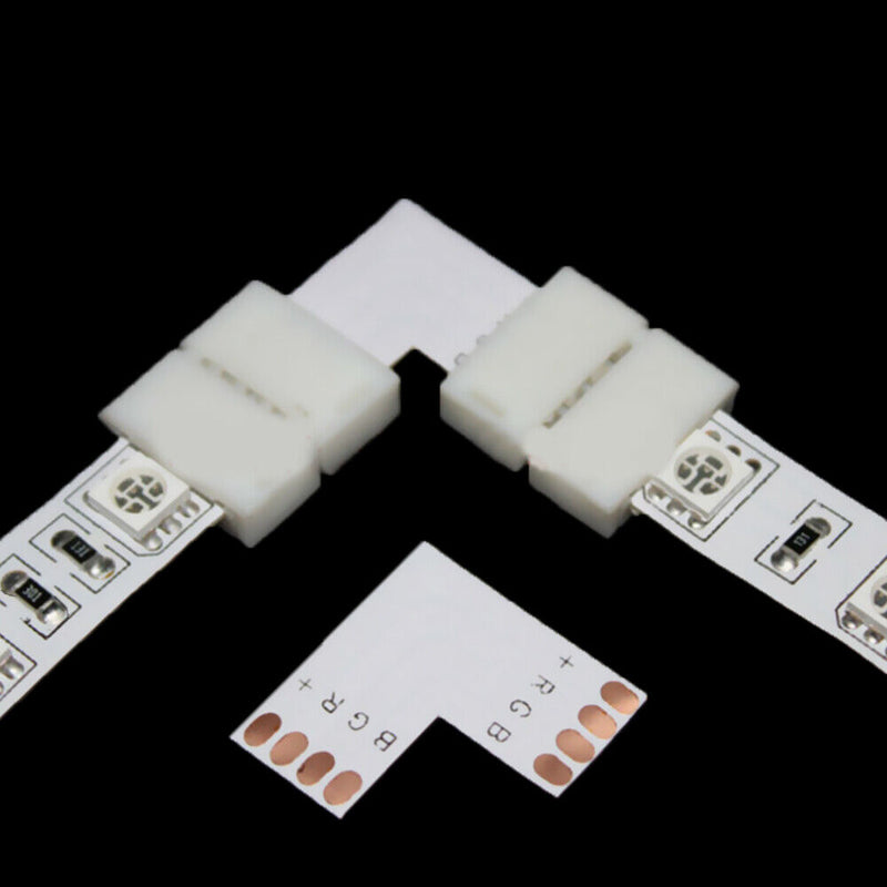 10Pcs 10mm RGB 4 Pin L Shape 90 Degree Solderless Connectors For 5050 12V LED