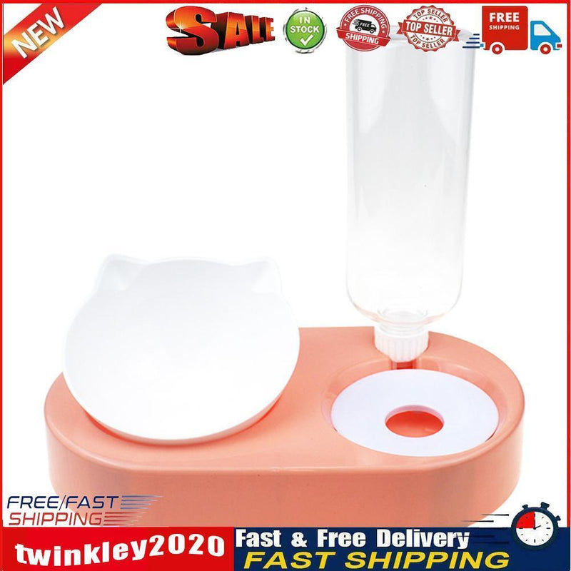 2 in 1 Pet Cat Feeder Bowl Automatic Drinking Water Dog Bowl (Orange Pink) Newly