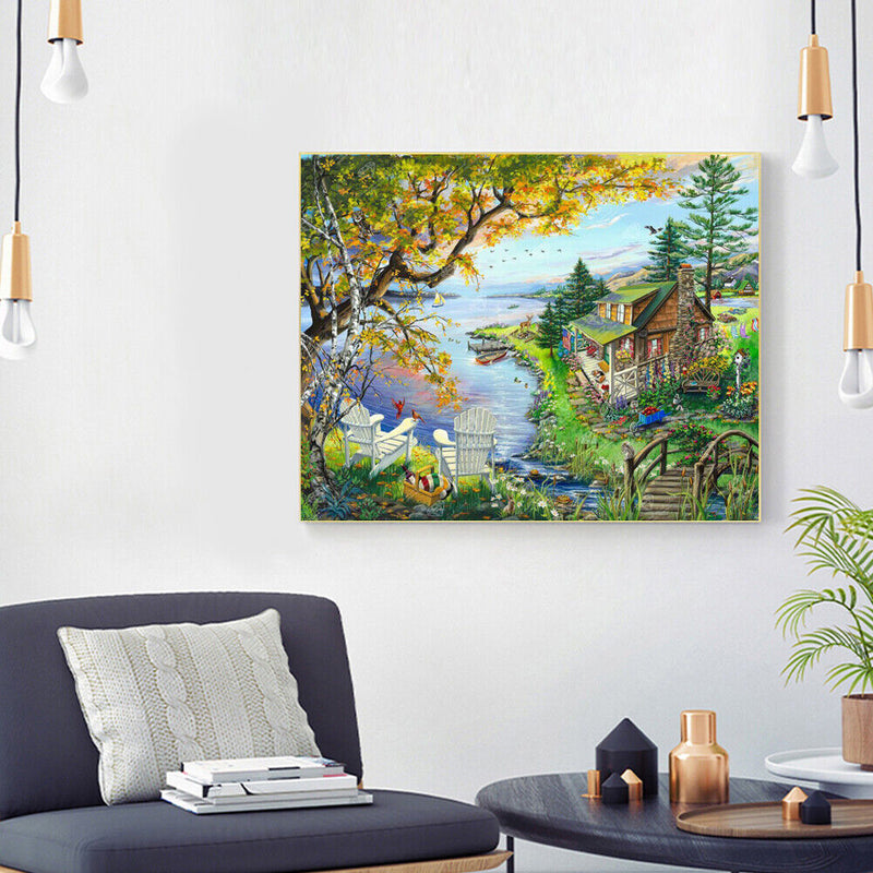 Beach House Chair Oil Paint By Numbers Kit DIY Acrylic Painting on Canvas Decor
