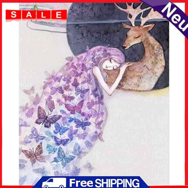 Butterfly Elk Coloring Picture Acrylic Paints Set Frameless Painting By Numbers