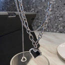 Gifts Double Layer Necklace Mosaic Love Pandent Heart Choker Clavicle Chain