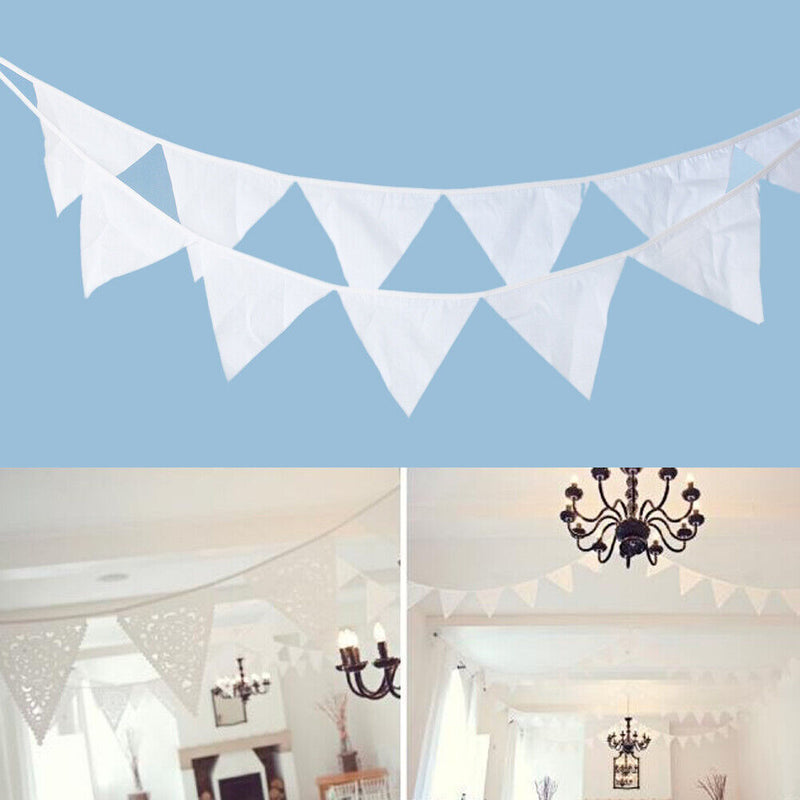 12 Flags 3.2m White Cotton Birthday Wedding Party Pennant Bunting Banner Decor