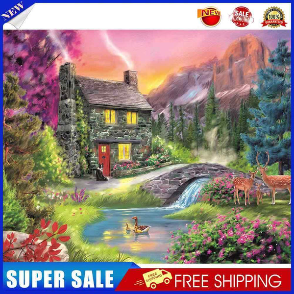 Woods Hut Deer Oil Paint By Numbers DIY Handpainted Home Decoration Gift Un