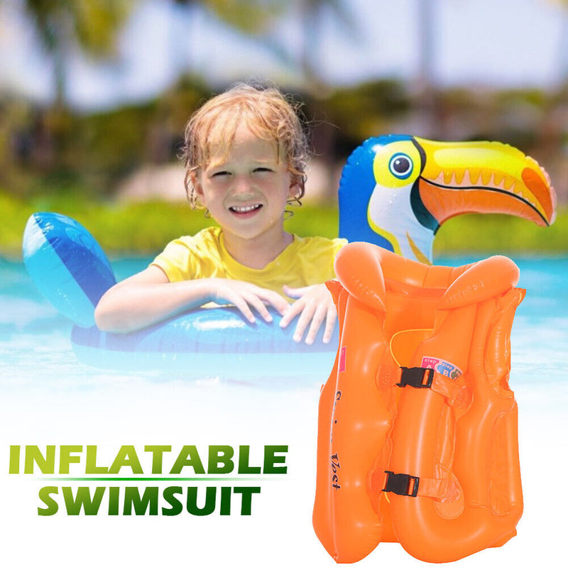 Kids Inflatable Swimsuit Life Jacket Floating Buoy Swimming Vest (Orange L)