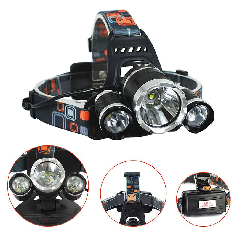 LED Headlamp Flashlight T6 3 Lights 800LM Waterproof Outdoor Camping Headli