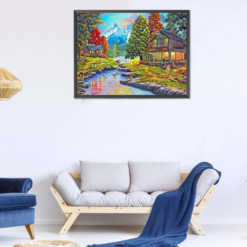 5D Diamond Painting Kit DIY river hut Full Round Drill Home Decoration