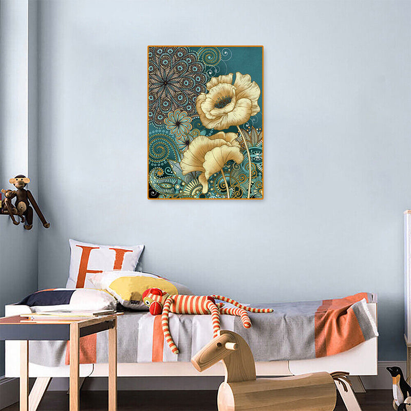 DIY Blue Printed Flowers Mosaic Full Round Diamond Drawing Handmade Rhinestone