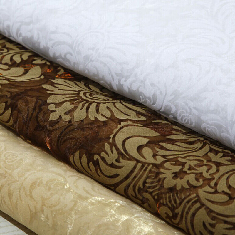 Flocking Floral Tulle Printed Window Door Curtain for Living Room (Beige)