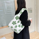 Female Fluffy Fashion Flower Pattern Handbag Winter Mobile Phone Top-Handle Bag
