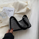 Casual Rhinestone Shoulder Bag Women Diamond Suede Underarm Handbag (Black)