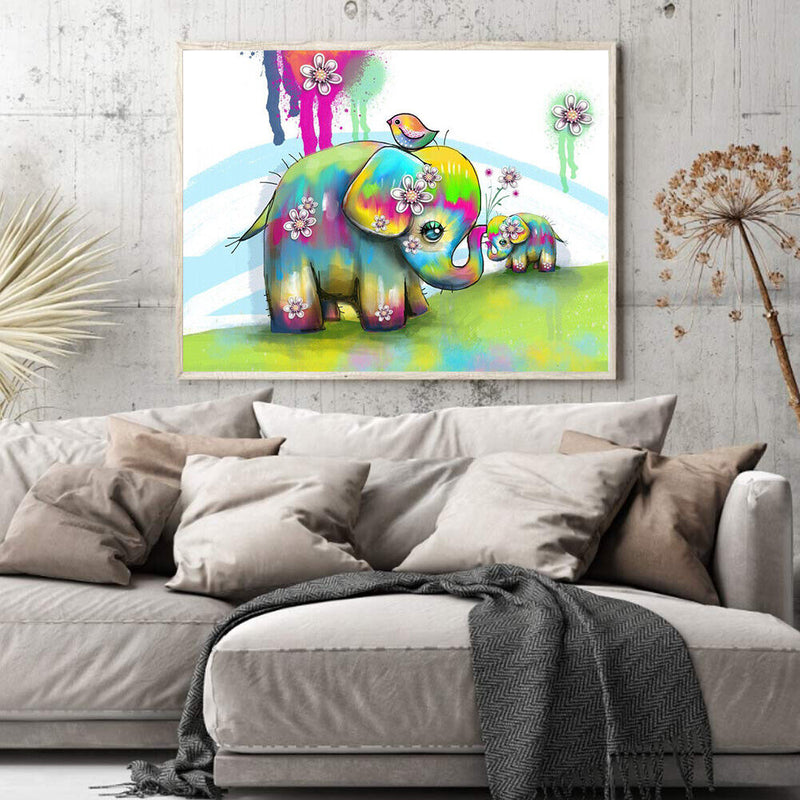 Elephant and Bird Oil Paint By Numbers Kits Drawing DIY Wall Art (M948)