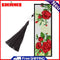 Tassel Red Flowers Leather DIY Special Shape Diamond Painting Bookmark Art Craft