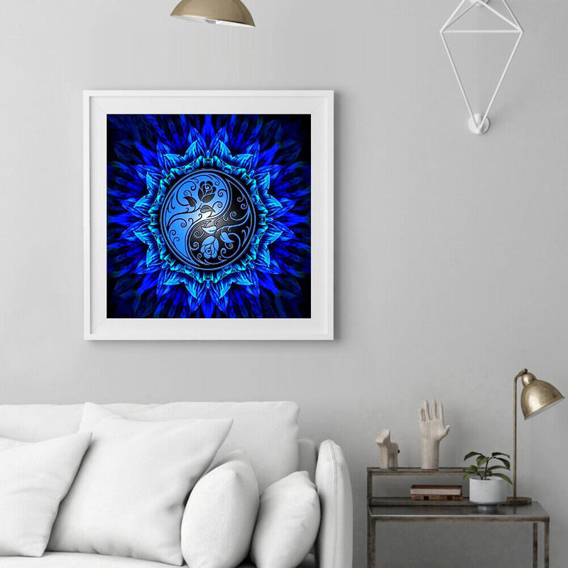 Blue Mandala Frameless DIY Oil Paint by Numbers Kit Picture Canvas Artwork Newly