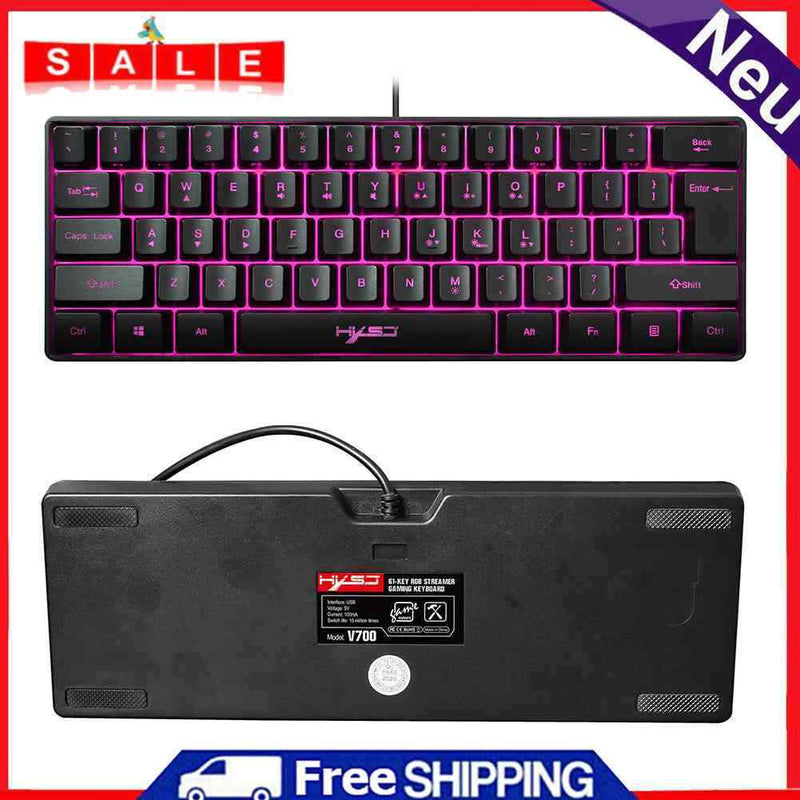 HXSJ V700 61 Keys RGB Backlight Keypad USB Wired Gaming Keyboard for PC Gamers