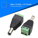 20pcs 10 Male+10 Female DC Power Connector Adapter 2.1x5.5mm Plug for CCTV