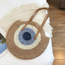 Ladies Rattan Color Splicing Handmade Messenger Shoulder Bag Straw Woven Handbag