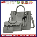 3pcs/set Fashion Women Beads Tassel PU Clutch Shoulder Bucket Bags (Grey)