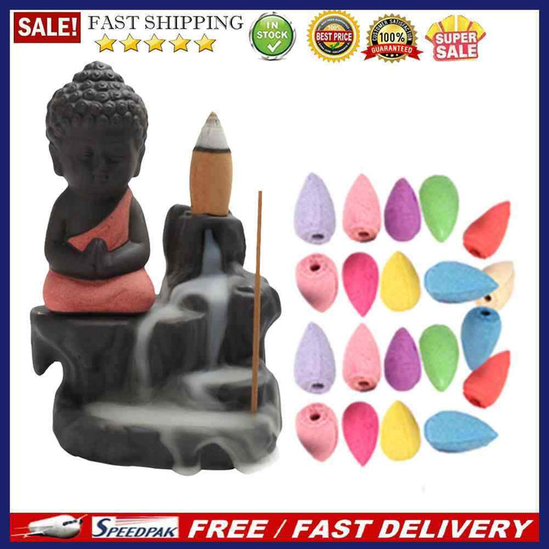 Little Monk Incense Censer Stove 20pcs Incense Cones 1pcs Burner Buddha Stove