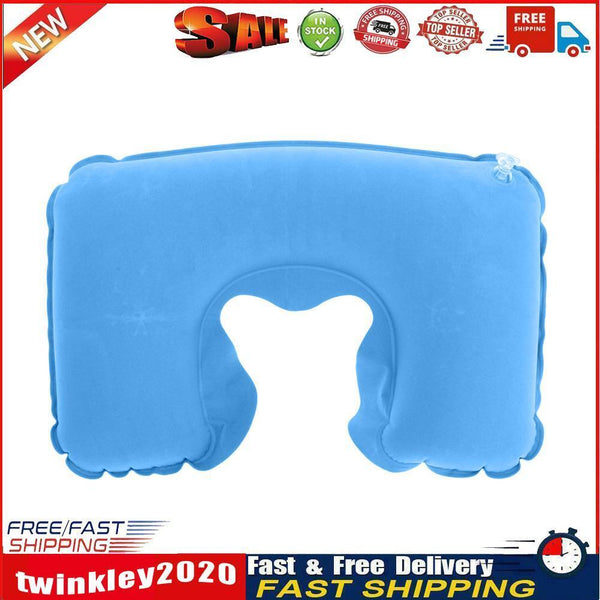 PVC U-Shaped Inflatable Air Pillows Portable Break Neck Pillow (Sky Blue) Newly