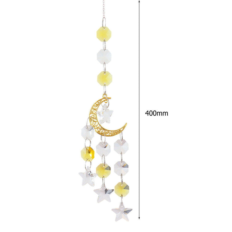 #A Crystal Windchimes Ornament Metal Hexagon Star Moon Craft Outdoor Garden Hang