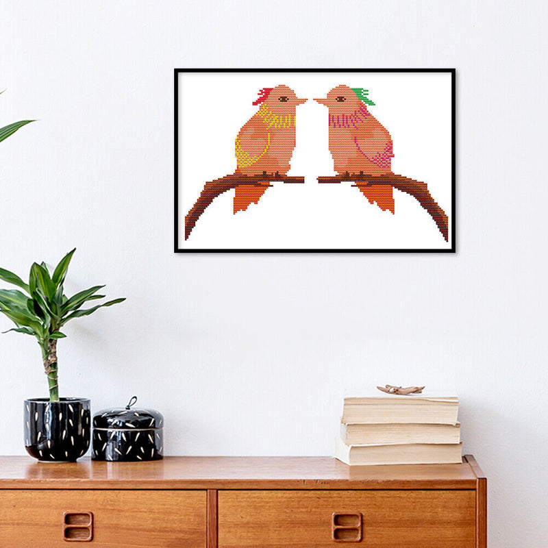 14CT Partial Cross Stitch Bird on Branch Stamped DIY Animal Embroidery Kits