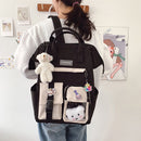 Women Preppy Style Contrast Color Knapsack Large Capacity Handbags with Badge