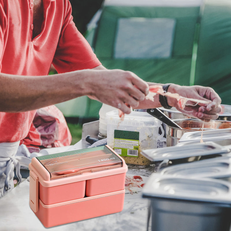 1400ML Bento Box Plastic Double Layer Microwave Bento Boxes Portable for Outdoor