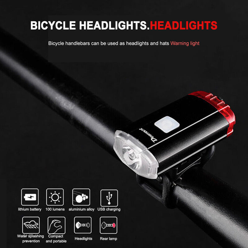 Bike Helmet Light USB Rechargeable Front Rear Headlight Bicycle Flashlight