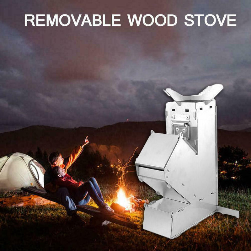 Outdoor Camping Wood Stove Folding Picnic Rocket Burner BBQ Cooking Stove F7X0