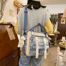 Large Capacity Crossbody Backpack Japanese Canvas Plaid Portable Shoulder Bag