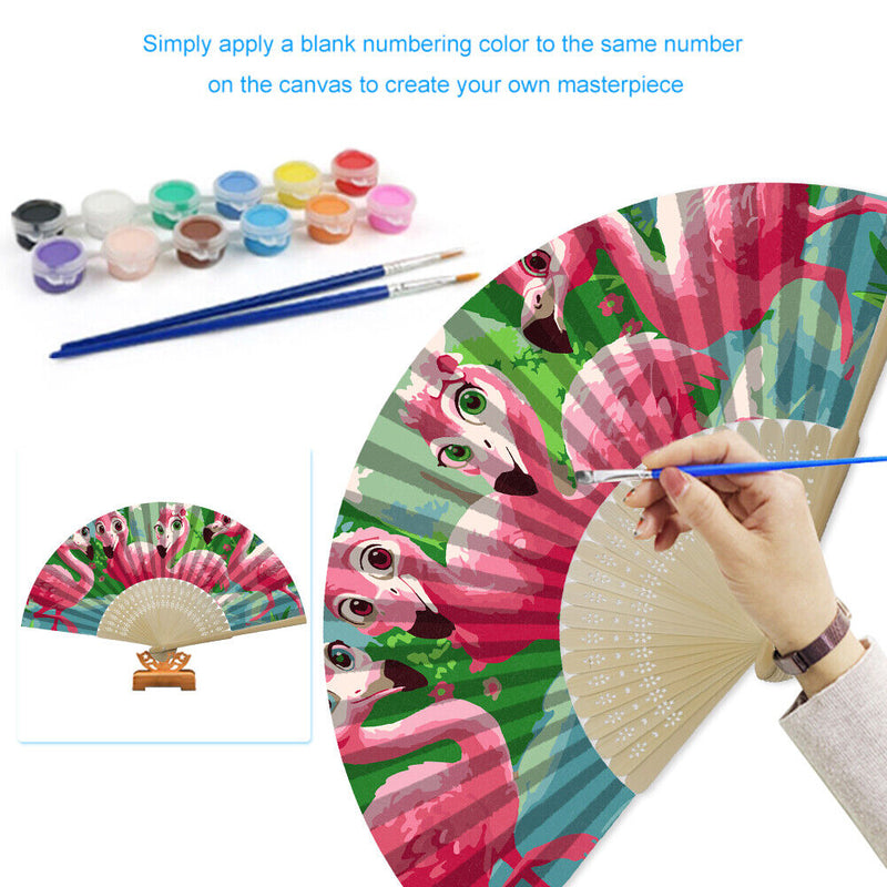 Flamingo Oil Paint Folding Fan By Numbers DIY Painted Art Craft Home Decor
