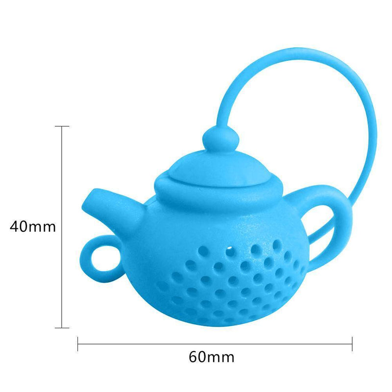 Teapot Shape Tea Bag Strainer Infuser Silicone Leaf Filter Diffuser (Blue)