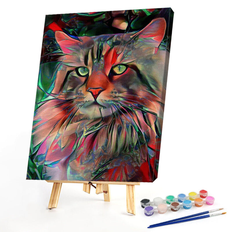 Hand Painted on Canvas DIY Red Cat Oil Paint By Numbers Drawing Kit Ornaments