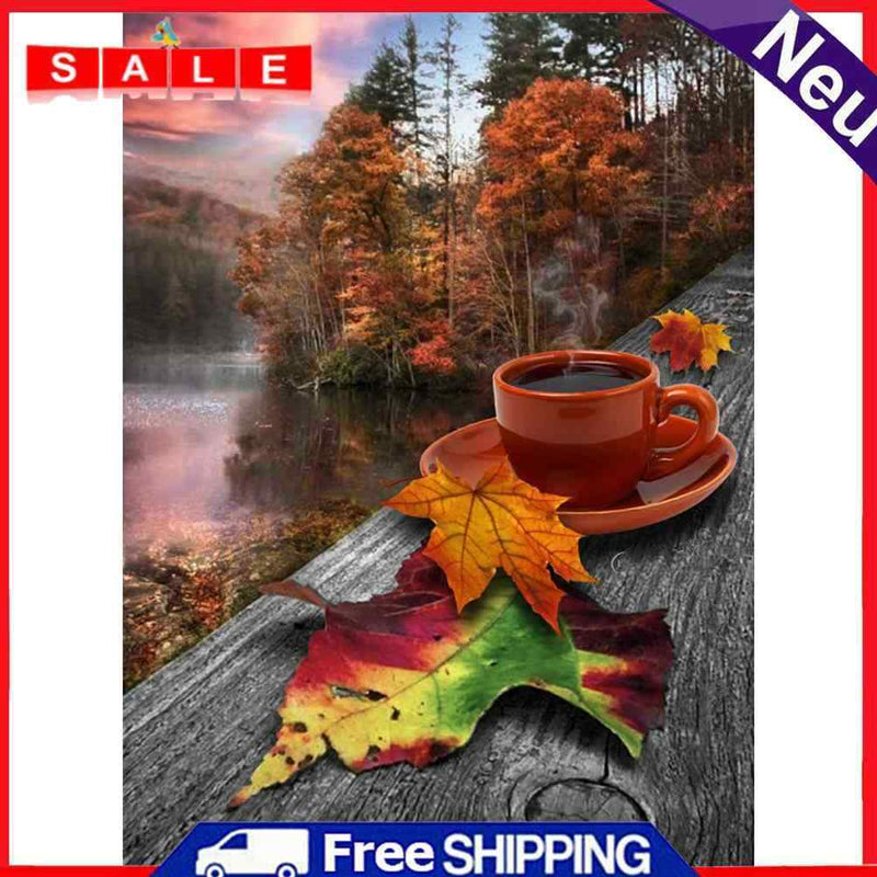 5D Diamond Painting Coffee by the Lake Full Round Drill Rhinestone Kit