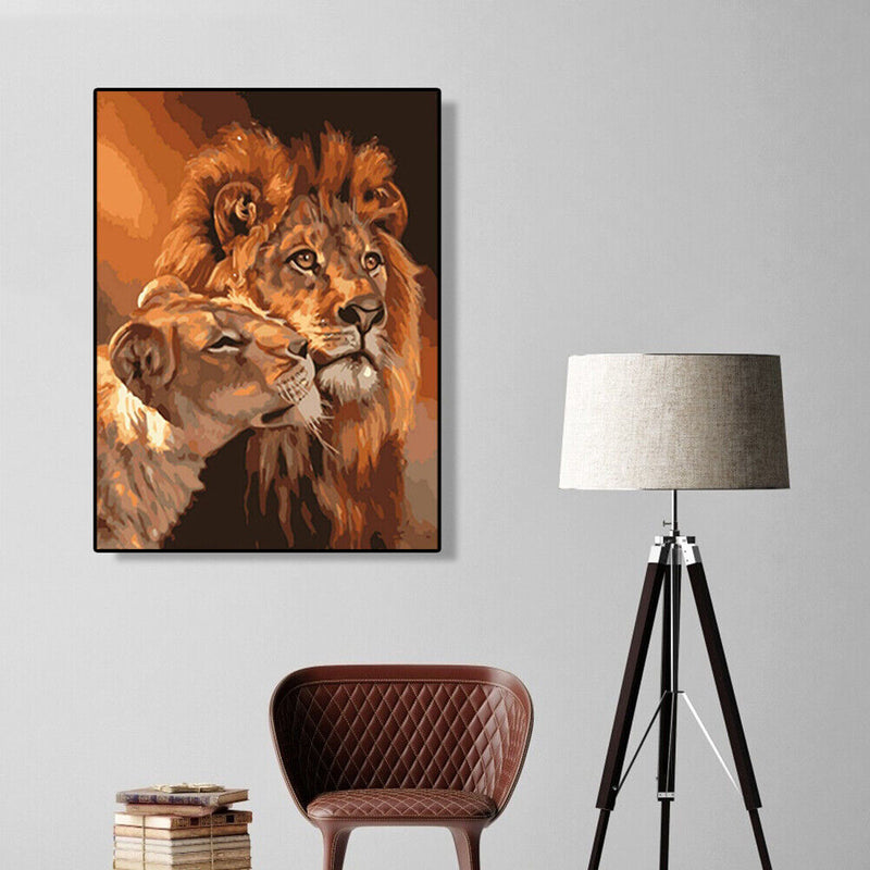 Hand Painted Artwork Frameless DIY Snuggle Lions Painting By Numbers Kit