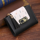 Tassels Women Short Wallet PU Leather Clutch Card Bag Female Purse (Black)